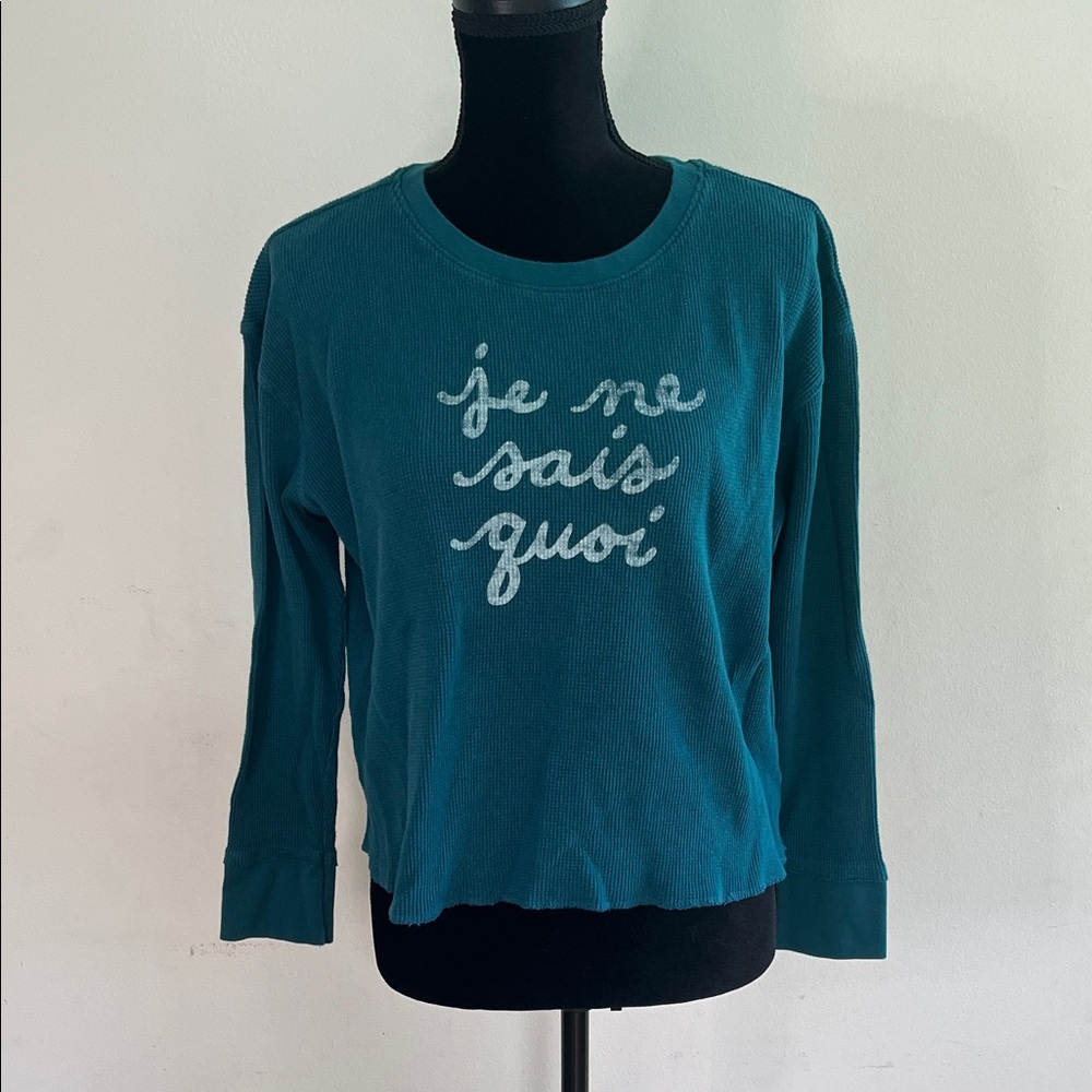 Anthropologie Deep Teal Waffle Knit Sweater